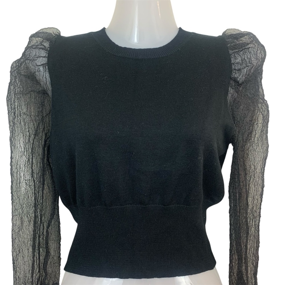 ViVI Woman XS Whimsigoth, Witchy, Fairy Grunge Black Knit Mesh Sleeve Top‎